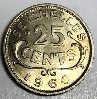 C9751 Seychelles Coin,  25 Cents 1960 Unc.