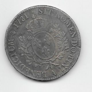 France:1 Ecu Louis Xvi 1781 Silver Vf (see Scans)