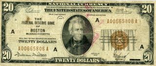 1929 $20 Boston National Currency Note.  Starts@ 2.  99