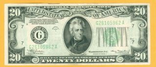 1934 A Series Chicago,  Il Federal Reserve 20 Dollar Mule Note