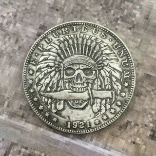 Hobo Nickel Indian Chief Skull With Knife Morgan Dollar Commemorative Coins