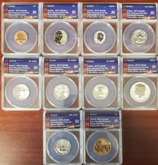 2018 - S U.  S.  Silver Reverse Proof Set 10 Pc Anacs Rp70,  First Strike Coins