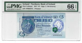 P - Unl 2017 5 Pounds,  Ireland - Northern,  Bank Of Ireland,  Pmg 66epq Gem,