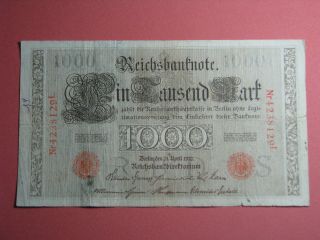 Germany 1000 Mark Banknote 1910 Nr 4238129l Paper Money Currency Bill Note Reich