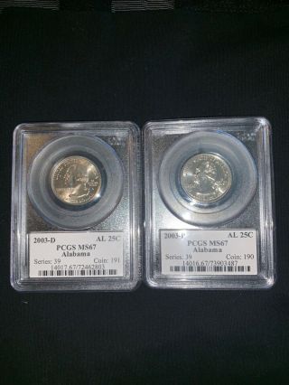 2003 - P 2003 - D Alabama State Quarter - Flag Label - Pcgs Ms67 2 Coins