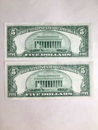 (2) 1934 C Silver Certificate Blue Seal Note $5 Dollar denomination 2
