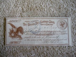 1877 Nevada Carson City Savings Gold Certificate Bank Check