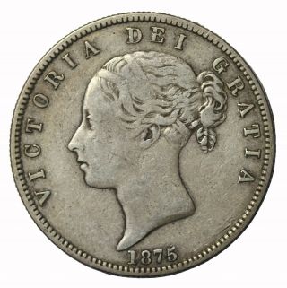 1875 Great Britain Silver Half Crown 1/2 Queen Victoria Coin Km 756