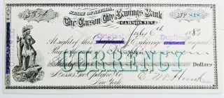 1883 The Carson City Savings Bank Of Carson Nevada Bank Check Indian Vignette
