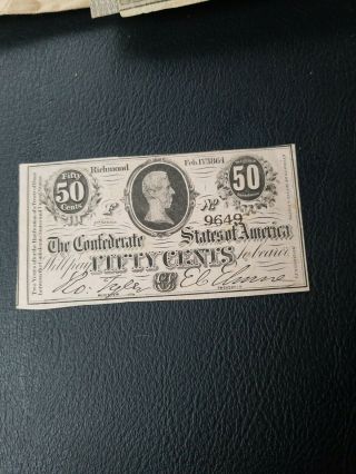 1864 50c Confederate States America Fifty Cents Feb 17th Richmond