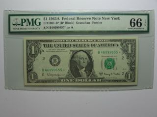 1963 A $1 Dollar Frn York Star Note Fr 1901 - B Pmg Gem Unc - 66 Epq