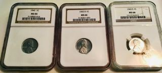 1943 P,  D,  And S Steel Lincoln Cents Matched Ratings At Ms 66
