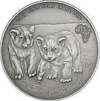 2012 Congo 1000 Francs Baby Lions Antique Finish African Silver Last 2