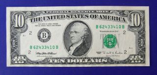 1995 $10 Dollar Bill Federal Reserve Bank Of York - A Unc