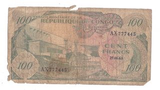 Congo 100 Francs 1963 In (vg) Banknote P - 1