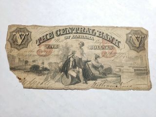 1865 $5 The Central Bank Of Alabama Note W/ Slave
