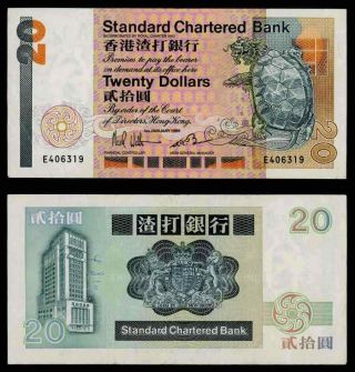 Currency 1985 Hong Kong Standard Chartered Bank 20 Dollars Banknote Pick 279a Vf