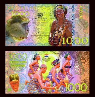 Netherlands Guinea (ghana) 1000 Gulden,  2016 Private Issue Polymer,  Unc Monkey