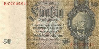 Germany 50 Reichsmark 30.  3.  1933 P 182b Series F Or E Uncirculated Banknote