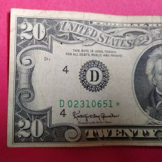 1963 Series A $20 Star Note Error - Serial D02310651 2