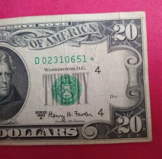 1963 Series A $20 Star Note Error - Serial D02310651 3