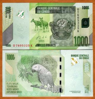 Congo D.  R. ,  1000 (1,  000) Francs,  2013,  P - 101b,  Unc Parrot
