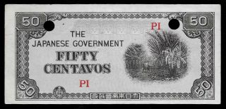 Wwii Japanese Occupation Over Philippines 50 Centavos Nd 1942 Punched @ Vf