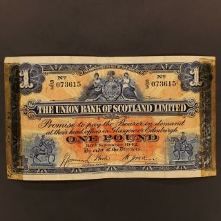 Scotland - Union Bank Pound 30.  11.  1942 P S815c Banknote Vf,