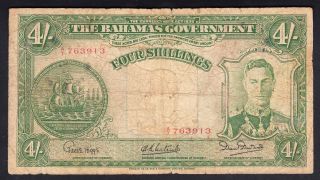 Bahamas 4 Shillings 1936 Poor P.  9,  Banknote,  Circulated