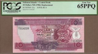 Solomon Islands: 10 Dollars Banknote,  (unc Pcgs65),  P - 15ar/rc4,  Replacement,  1986,  No