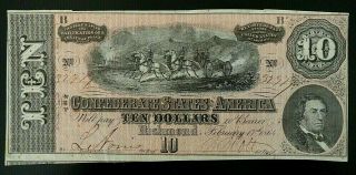 Csa 1864 Civil War $10 Note - Confederate States