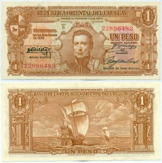 Uruguay Note 1 Peso L.  1939 Serial B Cr 10.  Iii.  12 P 35a Xf