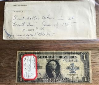 1923 Large $1 Silver Certificate Note Taken In At Terrill Inn,  Plainfied,  N.  J.