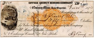 $50 Sight Draft,  Quincy Mining Company,  Michigan Mining Scrip