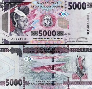 Guinea 5000 Francs 2015,  Unc,  P - 49