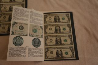 2 Uncut Sheets Of 4 1 Dollar Bills Series 1995 In Folders