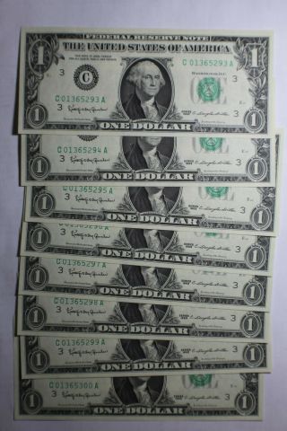 1963 $1 Notes 8 In Consecutive Order Unc Notes