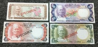 Set Of 4 Crisp Bank Of Sierra Leone Specimen Notes W/ Matching Serial No.  000723