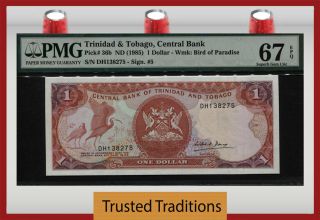 Tt Pk 36b 1985 Trinidad & Tobago Central Bank 1 Dollar Pmg 67 Epq Gem Unc