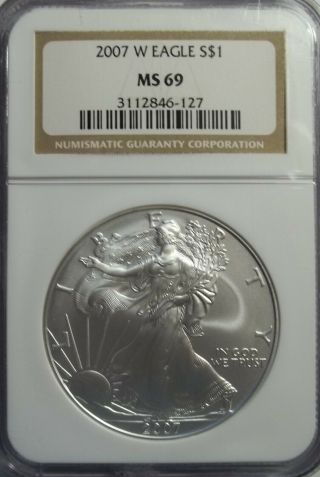 2007 W 1 Ounce Silver American Eagle Ngc Ms - 69
