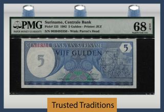 Tt Pk 125 1982 Suriname Centrale Bank 5 Gulden Pmg 68 Epq Gem Unc