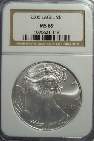 2006 1 Ounce Silver American Eagle Ngc Ms - 69