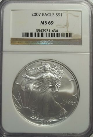 2007 1 Ounce Silver American Eagle Ngc Ms - 69