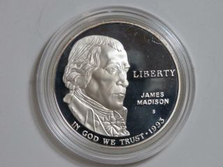 1993 - S James Madison Bill Of Rights Silver Dollar Commemorative - Proof