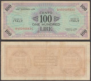 Italy 100 Lire 1943 A (f - Vf) Banknote P - M21 Wwii