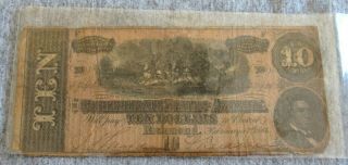 Civil War Confederate 1864 10 Dollar Bill Richmond Virginia Paper Money Currency