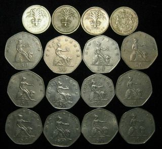 16 Coins From England.  1969 - 2004.  10 Pounds Sterling In Value