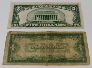 Series 1934 $5 FIVE $1 ONE Dollar Bill BLUE SEAL Silver Certificate Paper Money 2