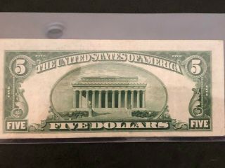 1934 - C $5 FEDERAL RESERVE NOTE ✪ AU ALMOST UNCIRCULATED ✪ 2