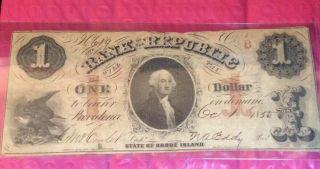 1855 Rhode Island Bank Of The Republic 1 Dollar Obsolete Note
